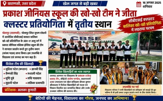 Sports news : प्रकाश जीनियस स्कूल की छात्राओं ने खो-खो में हासिल किया तृतीय स्थान