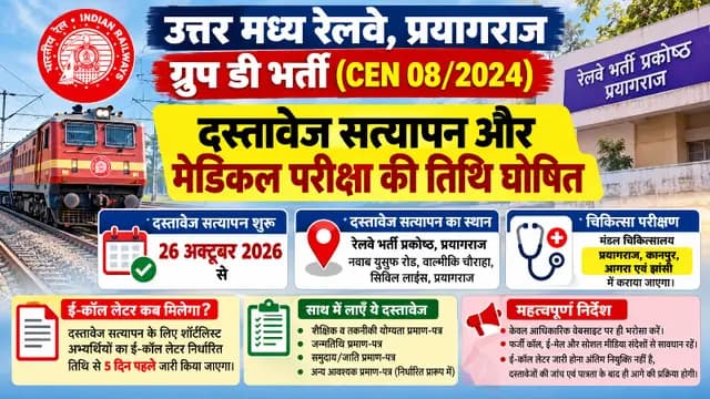 रेलवे ग्रुप डी भर्ती: दस्तावेज सत्यापन और मेडिकल परीक्षा की तारीख घोषित